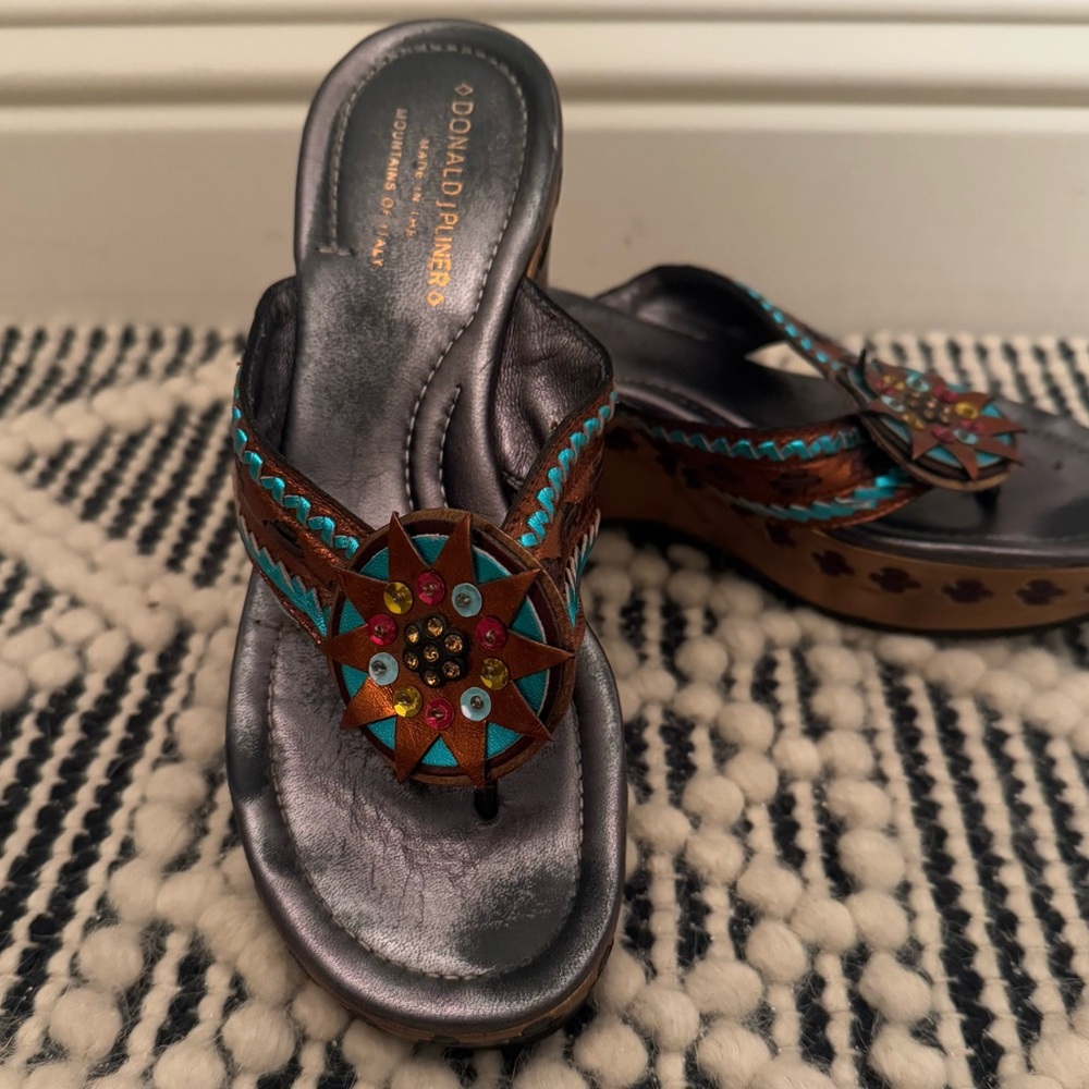 Donald J. Pliner Metallic Sandals with Turquoise Accents